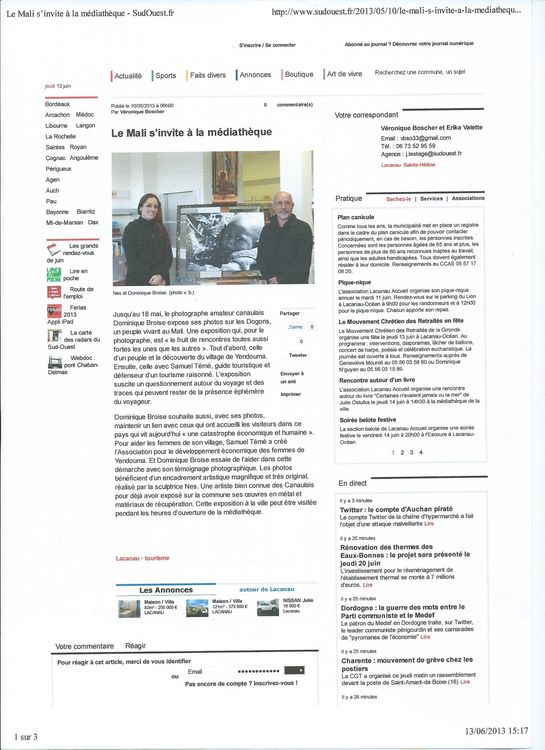 48-Sud-Ouest- 10 mai 2013-Le Mali s'invite à la médiathèque